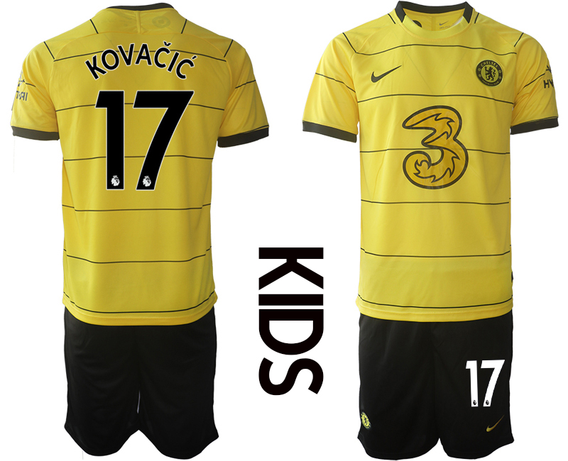 Youth 2021-2022 Club Chelsea away yellow #17 Soccer Jersey->youth soccer jersey->Youth Jersey